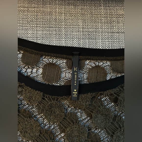 Dark green Woven Lace Polka-Dot Op-Art Tunic Top sz M - Picture 3 of 4